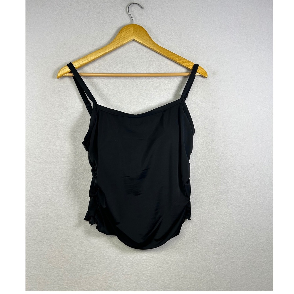 Vintage‎ L.L. Bean Tankini Top Women 12 Black Ruched Built-in Bra USA